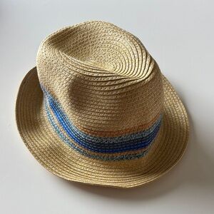 Target Kids Straw Fedora Hat with Blue and Tan Stripes